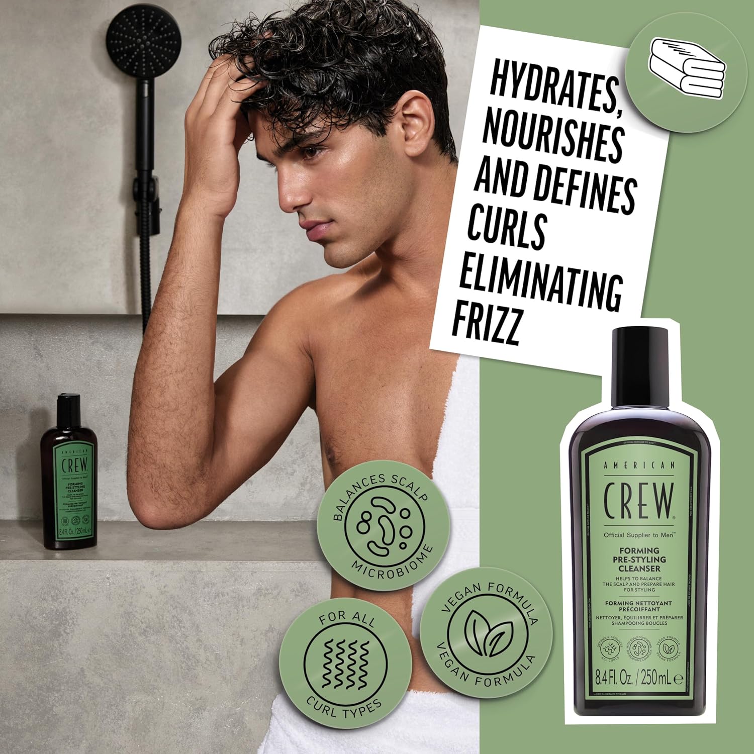 Thumbnail 4 de American Crew Forming Pre-Styling Shampoo: shampoo vegano per capelli ricci uomo, 250ml