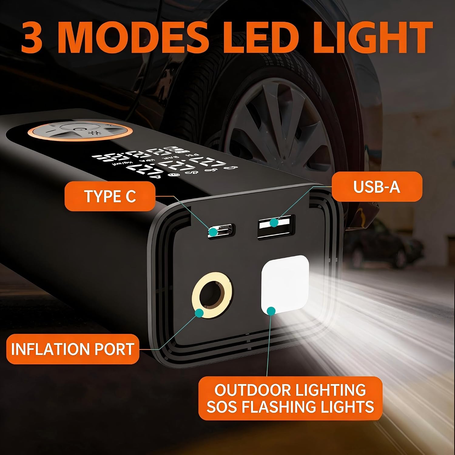 Thumbnail 4 de Cordless Tyre Inflator air compressor: 150 PSI, 6000 mAh Battery & LED Torch