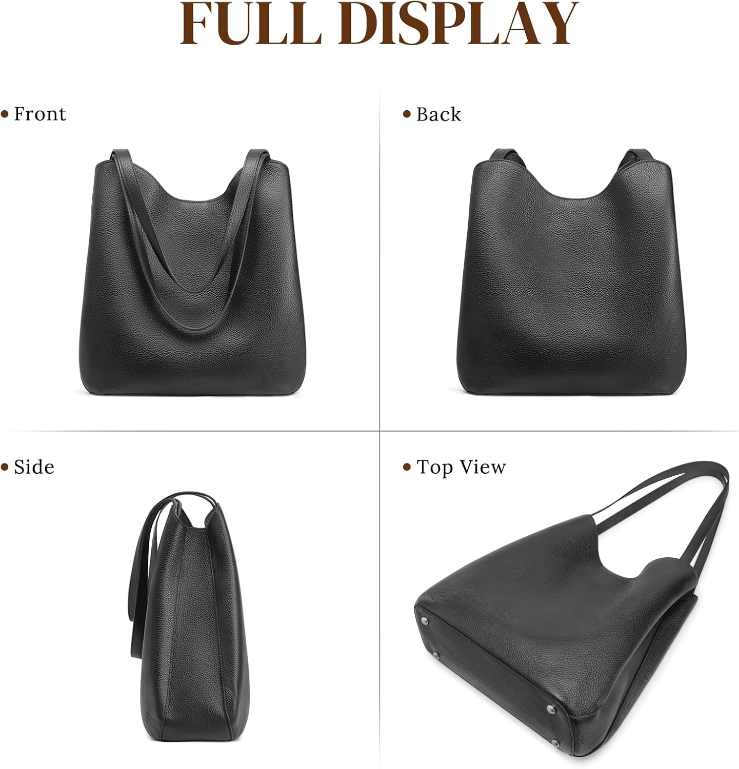 Thumbnail 6 de S-ZONE Soft Genuine Leather Tote Bag for Women with Zipper & Rivets