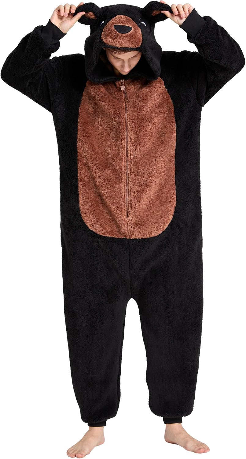 Detalle de Loiahoer Bear Onesie Pajamas, Hooded Zipper Costume in Shu Velveteen
