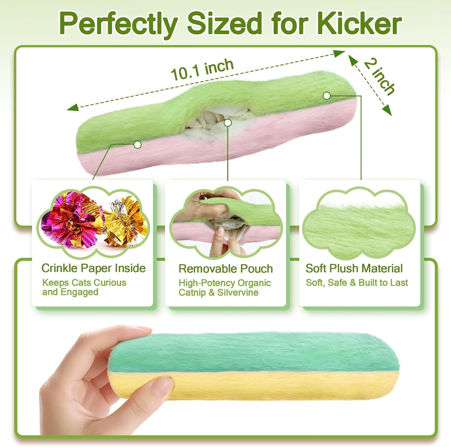 Detalle 2 de Retro Shaw Refillable Cat Kicker Toys, 3-Pack 10.1-Inch Catnip Pillows