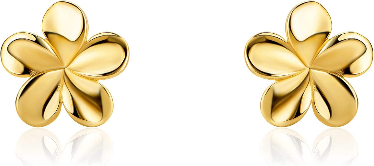 Detalle 2 de 14 Carats 585 Boucles d'Oreilles Petit Fleur – Clous d'Oreilles en Or Jaune