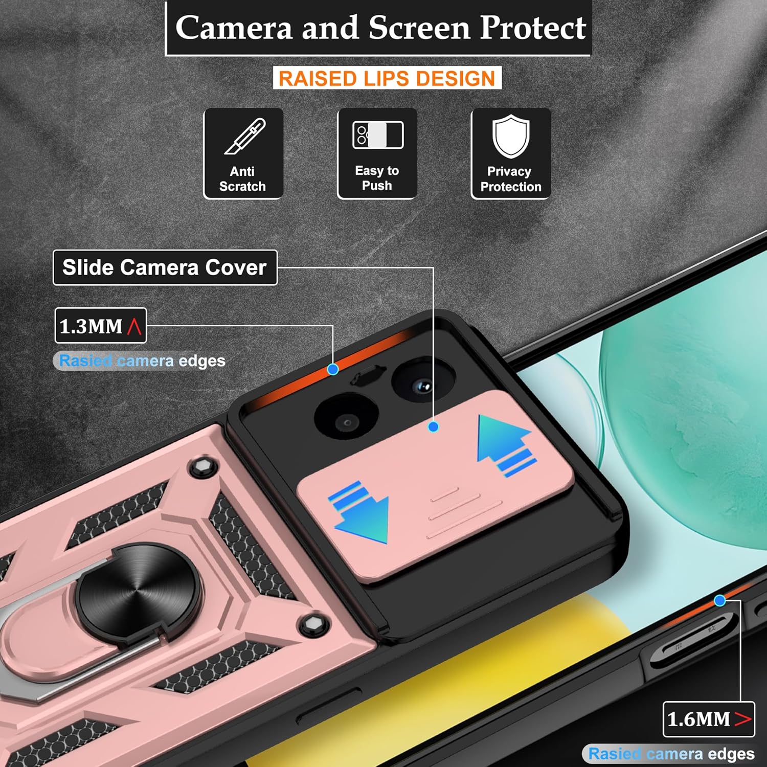 Thumbnail 5 de Jshru Case for Honor X6c with Screen Protector and Ring Kickstand (Rose Gold)