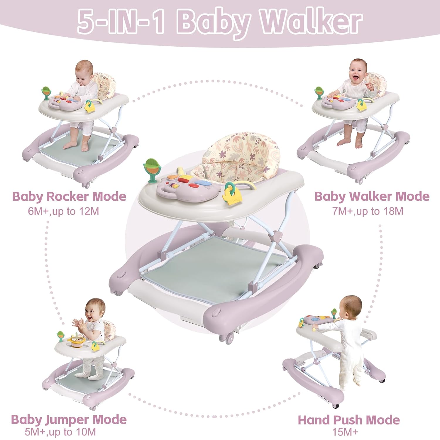 Thumbnail 1 de 5-in-1 Foldable Baby Walker for 6-18 Months