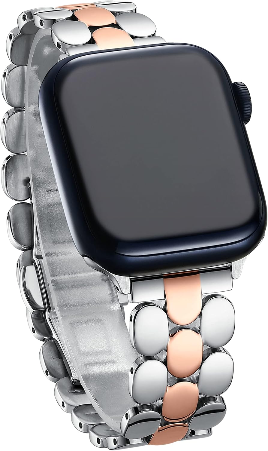 Detalle 2 de Designer Silver Stainless Steel Apple Watch Band — Women’s Dressy Band (40–49mm) for Series 3–11