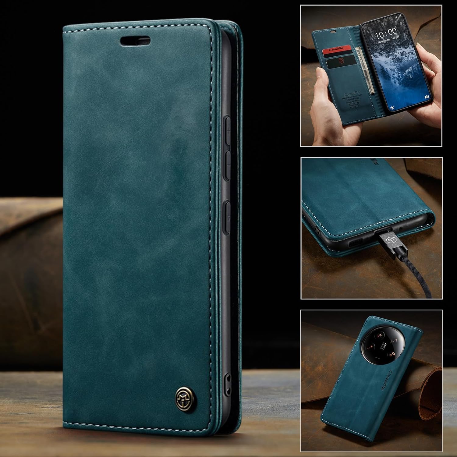 Thumbnail 4 de Monweicz Handyhülle für Xiaomi 14 Ultra – blaugrün, klappbar mit Kartenfach, Magnetverschluss & Standfunktion