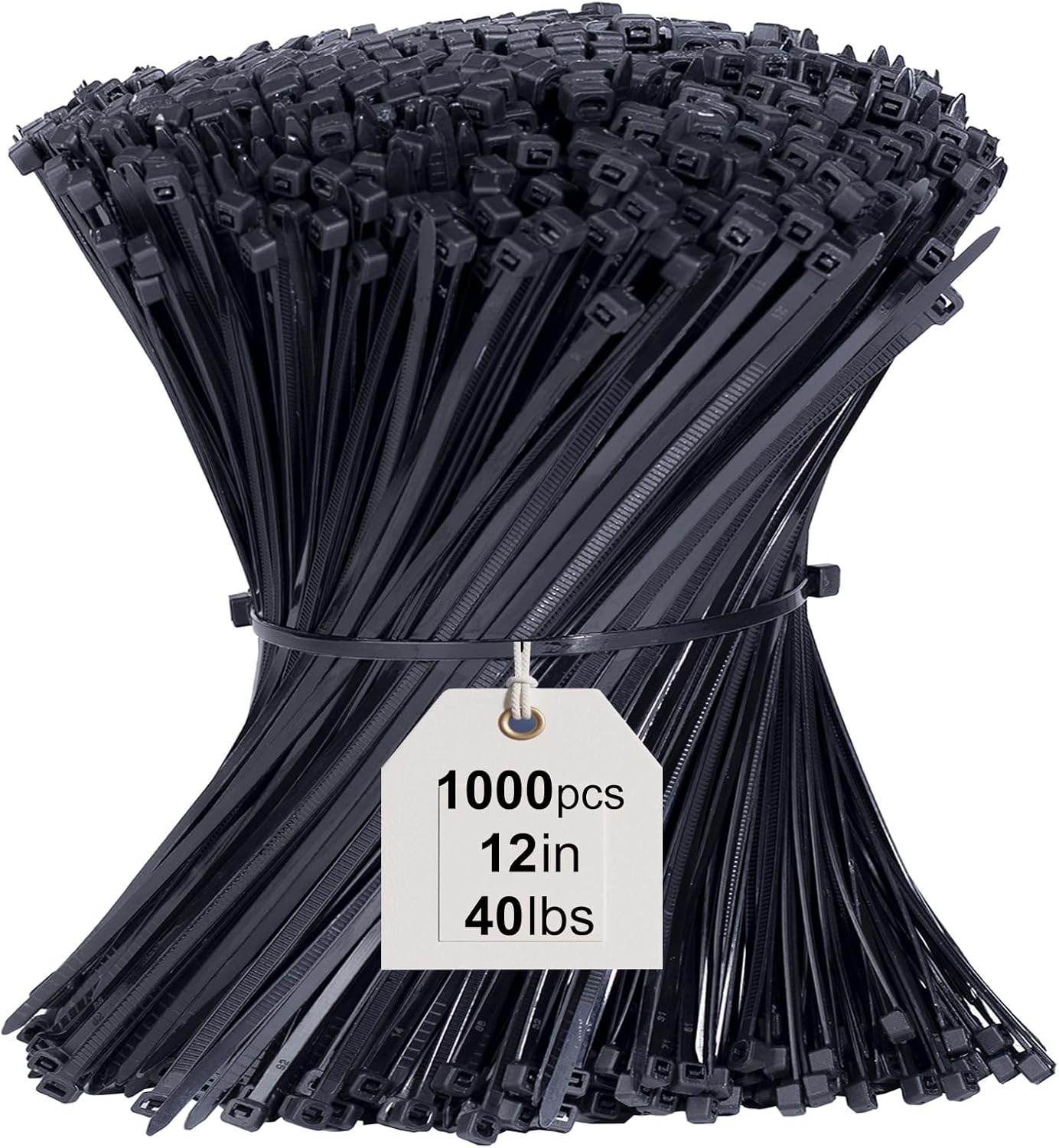 12 inch Cable Ties 1000 Pack (Black) – 300 x 3.6mm Nylon Zip Ties, UV Resistant, Self-Locking