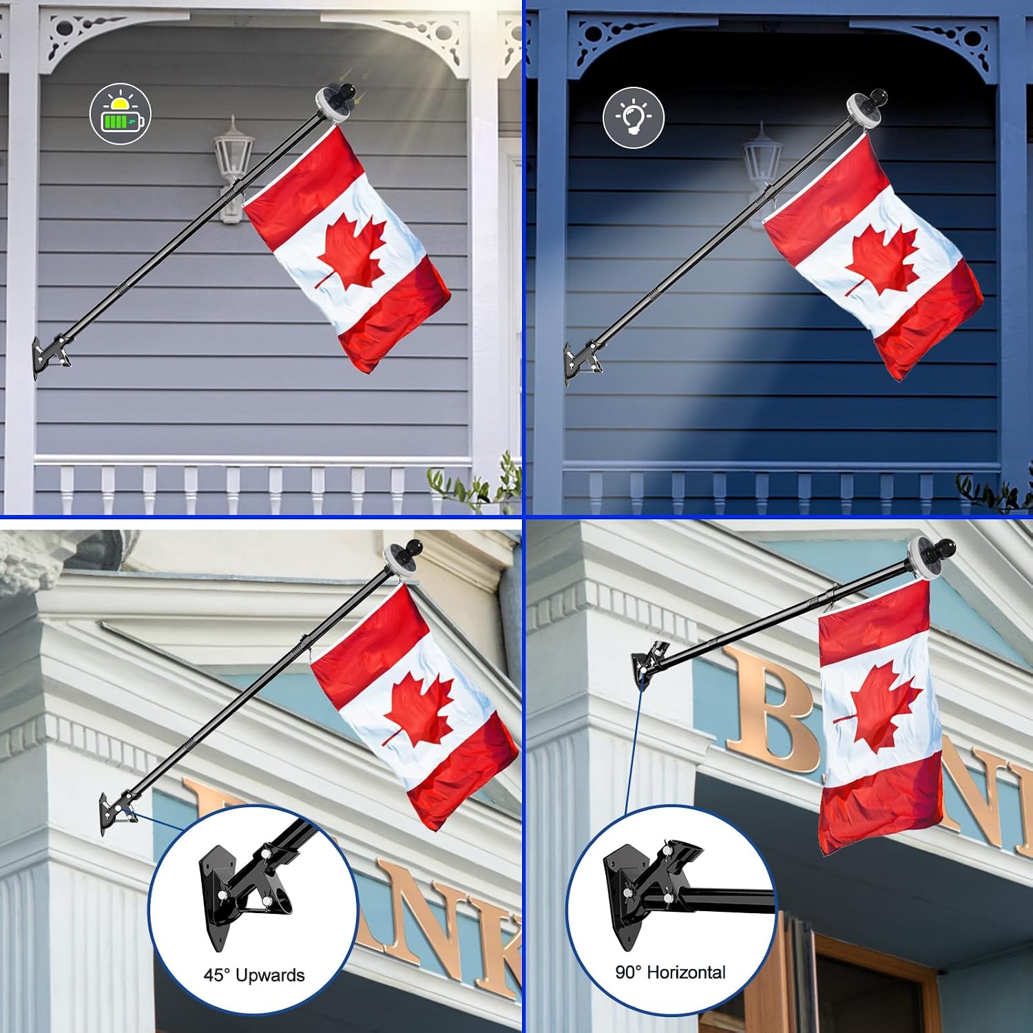 Detalle 2 de FIASON 5 FT Flagpole with Solar Light, Tangle-Free Rings and 2-Position Bracket