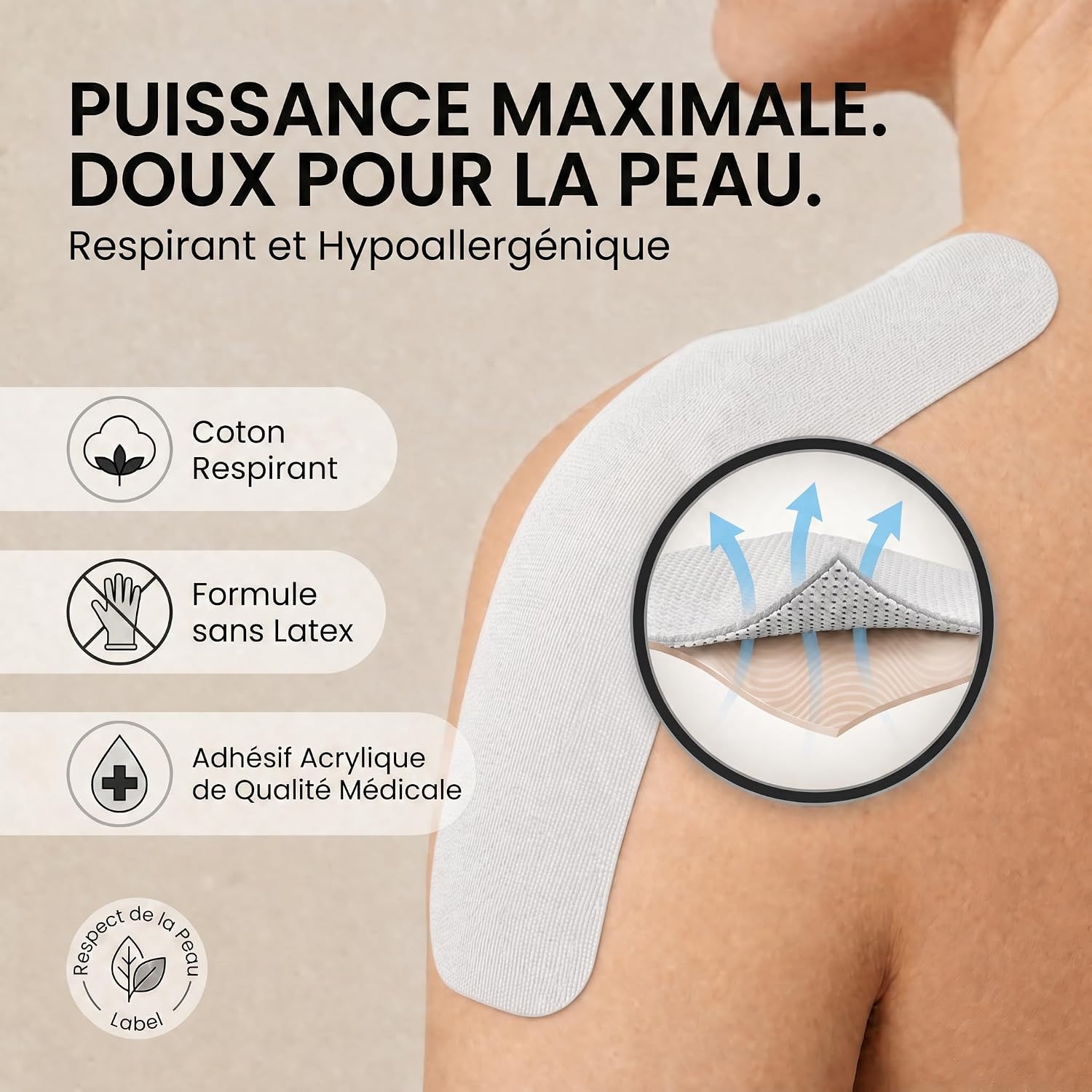 Thumbnail 2 de Body & Mind Ruban Kinésiologique Élastique 5 m — coton respirant, 3 largeurs et 6 couleurs