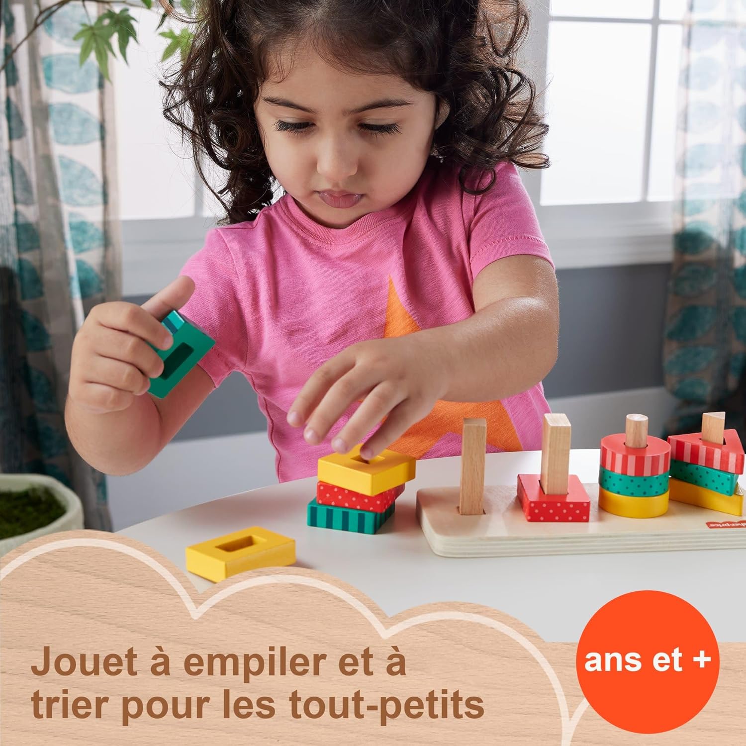 Detalle 2 de Puzzle Formes à Empiler Fisher-Price – Jeu de motricité fine en bois pour enfants dès 2 ans