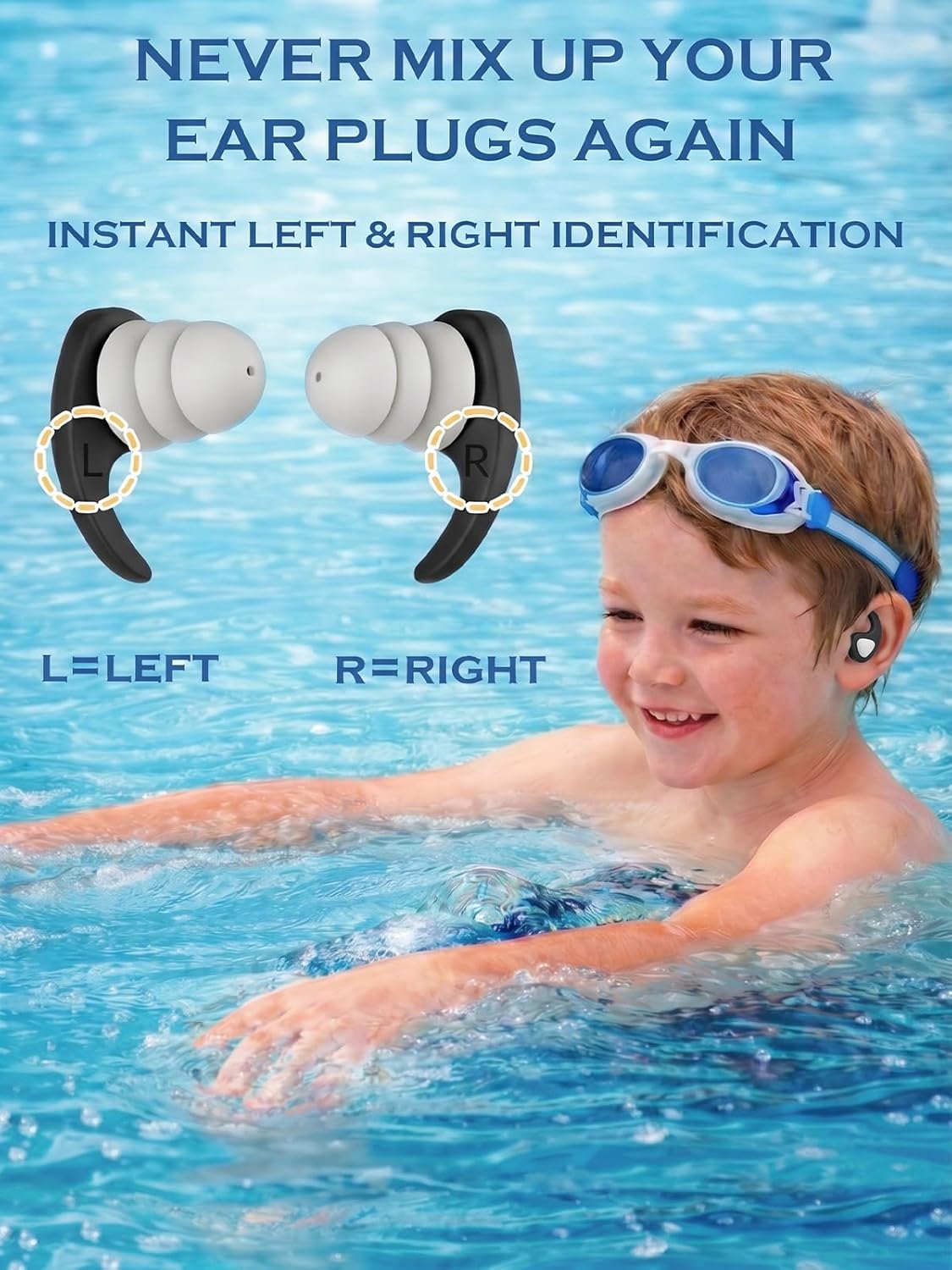 Detalle de Kids Swimming Ear Plugs: 3 Pairs of Reusable Silicone Ears Guards for Ages 3–10
