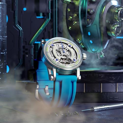 Thumbnail 6 de FEICE Montre Analogique Automatique Squelette pour Homme - Ø44,5 mm, bracelet silicone bleu