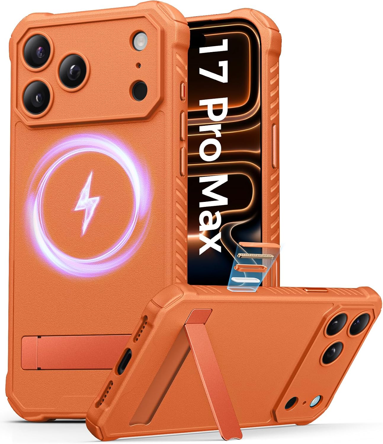 Detalle de ASAFCASE Magnetic iPhone 17 Pro Max Case with Built-in Stand & MagSafe Compatibility (Orange)
