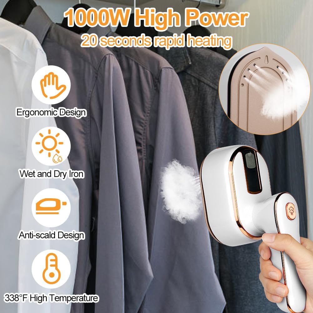 Detalle 2 de AUAUY mini-stoomstrijkijzer, 1000 W, opvouwbaar met waterreservoir van 100 ml