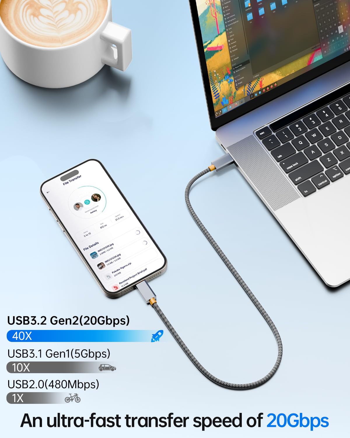 Thumbnail 2 de AGFINEST 240W USB-C to USB-C cable (USB 3.2 Gen 2x2, 20Gbps, 4K@60Hz, 2m)