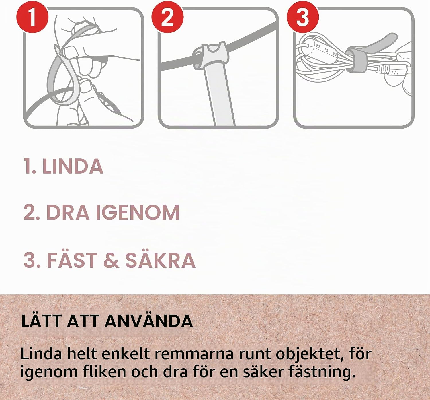 Detalle de VELCRO Brand Eco One-Wrap återanvändbara remmar, 10 mm x 13 cm, svarta, 6-pack