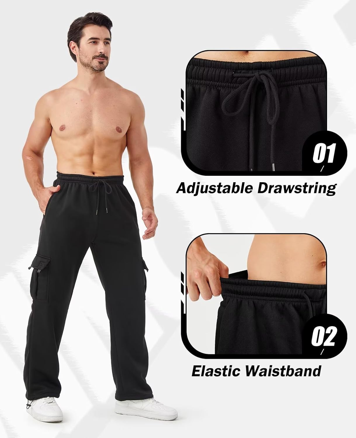 Thumbnail 2 de Minorlee Cargo Pants for Men 3-Pack Relaxed Fit Fleece Joggers with Pockets