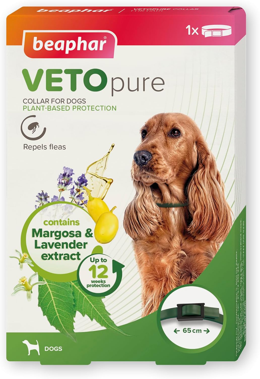 Detalle de Beaphar VETOpure Dog Flea Repellent Collar – 65cm, Plant-Based Protection for 12 Weeks