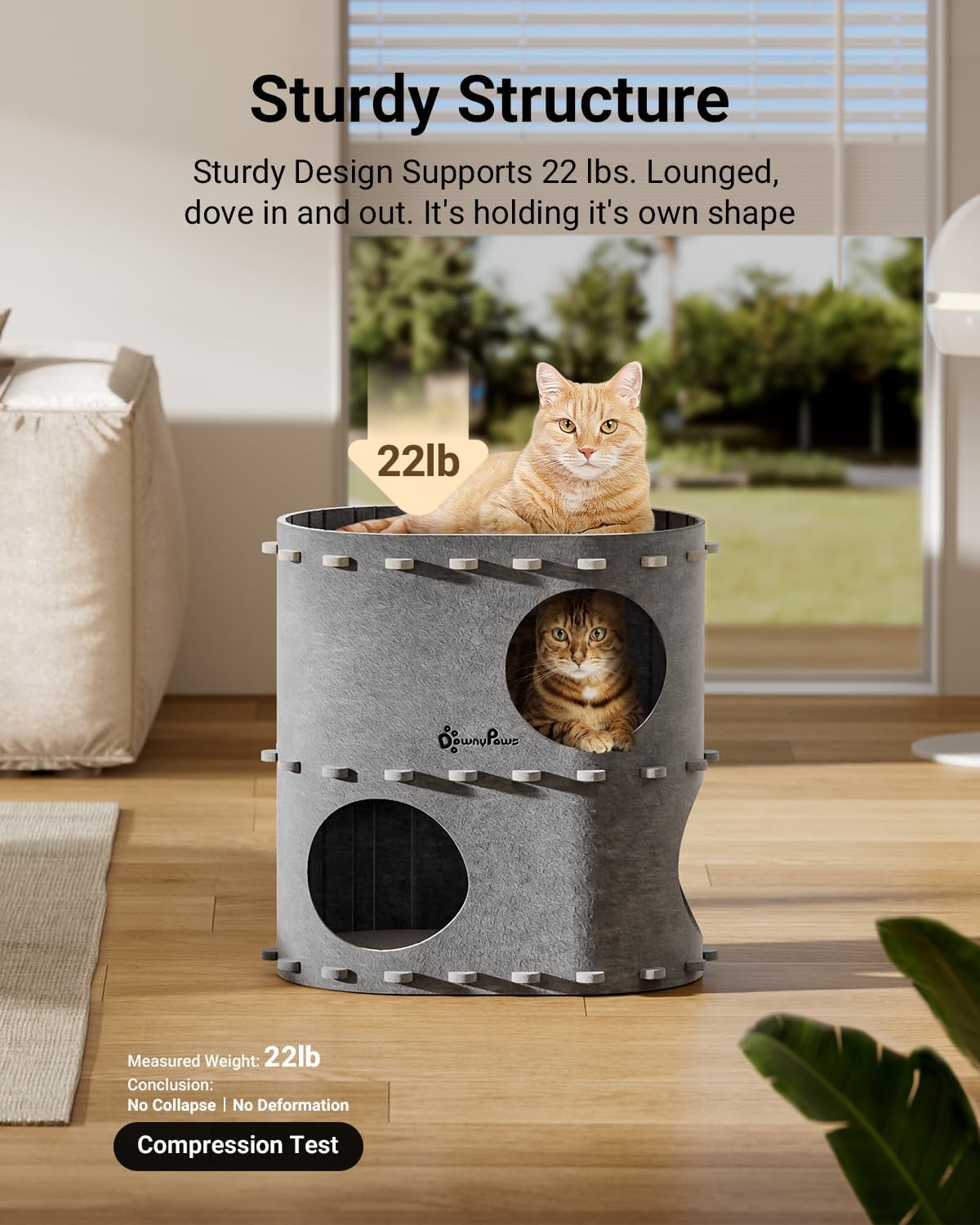 Detalle de DownyPaws Cat House for Indoor Cats: 2-Storey Felt Castle Bed Cave for Multicats