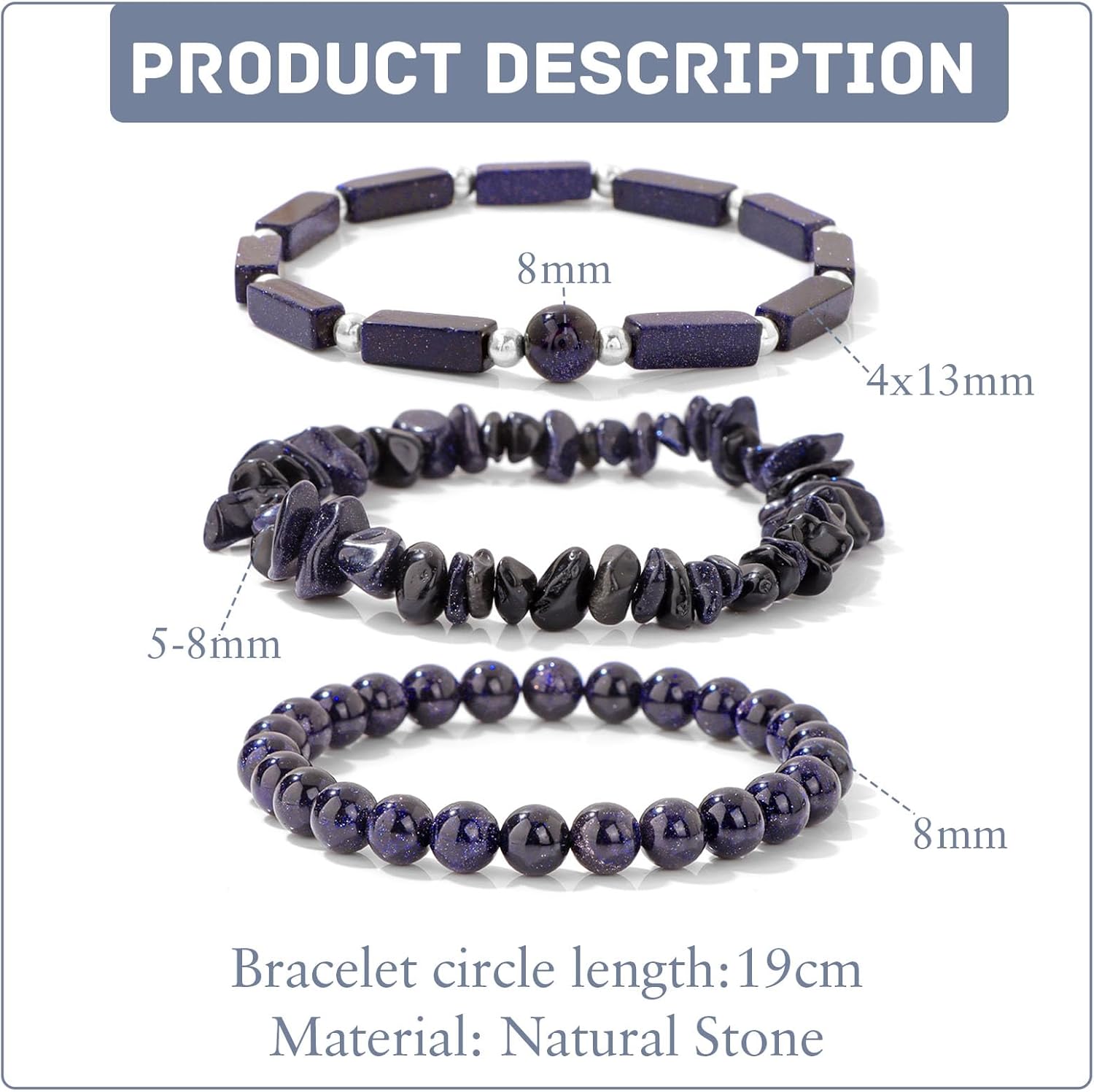 Thumbnail 1 de LOCCY Perlenarmband Herren Set mit 3 Stück (8 mm) – Tigerauge & Lavastein Armreifen im Stretch-Design