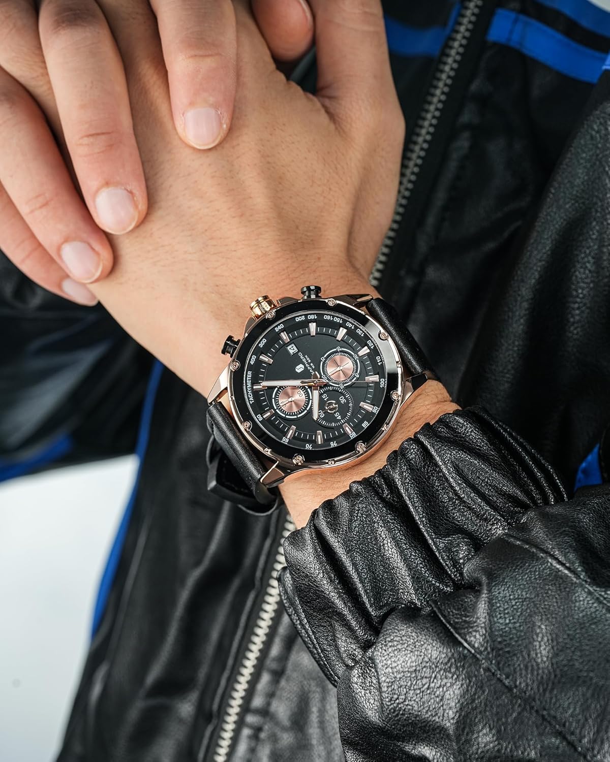 Detalle de BENYAR BY Herrenuhr – Chronograph, Lederarmband, Wasserdicht 30 m, QUARZ, 46 mm