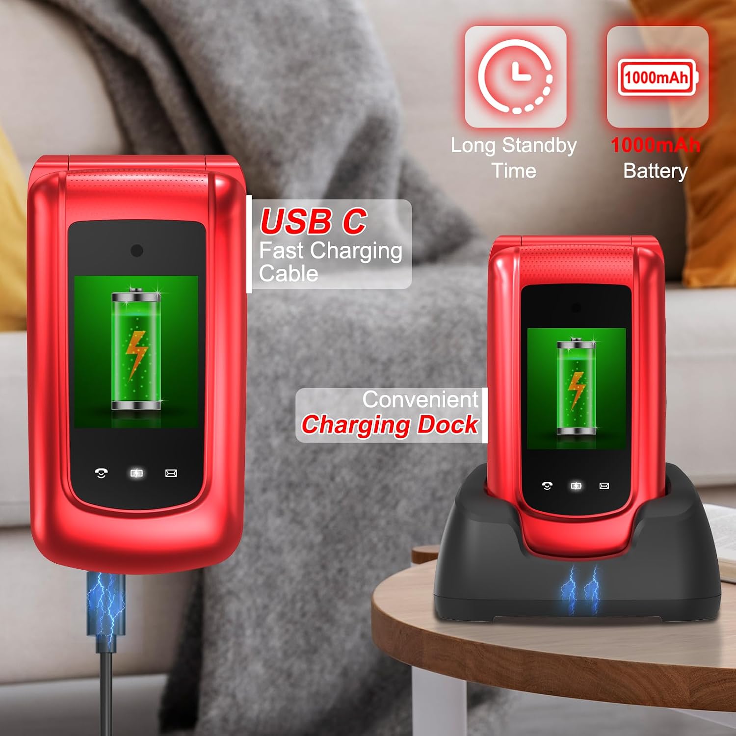 Thumbnail 2 de 4G Senior Flip Mobile Phone (Unlocked) with Large Buttons, SOS and 2.4" Display