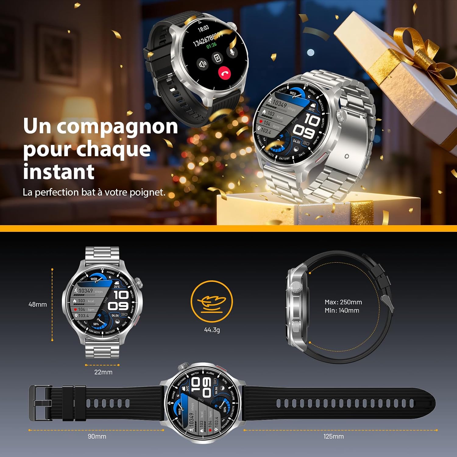Thumbnail 6 de Montre connectée homme 1,52" HD avec appels Bluetooth et batterie 1000 mAh
