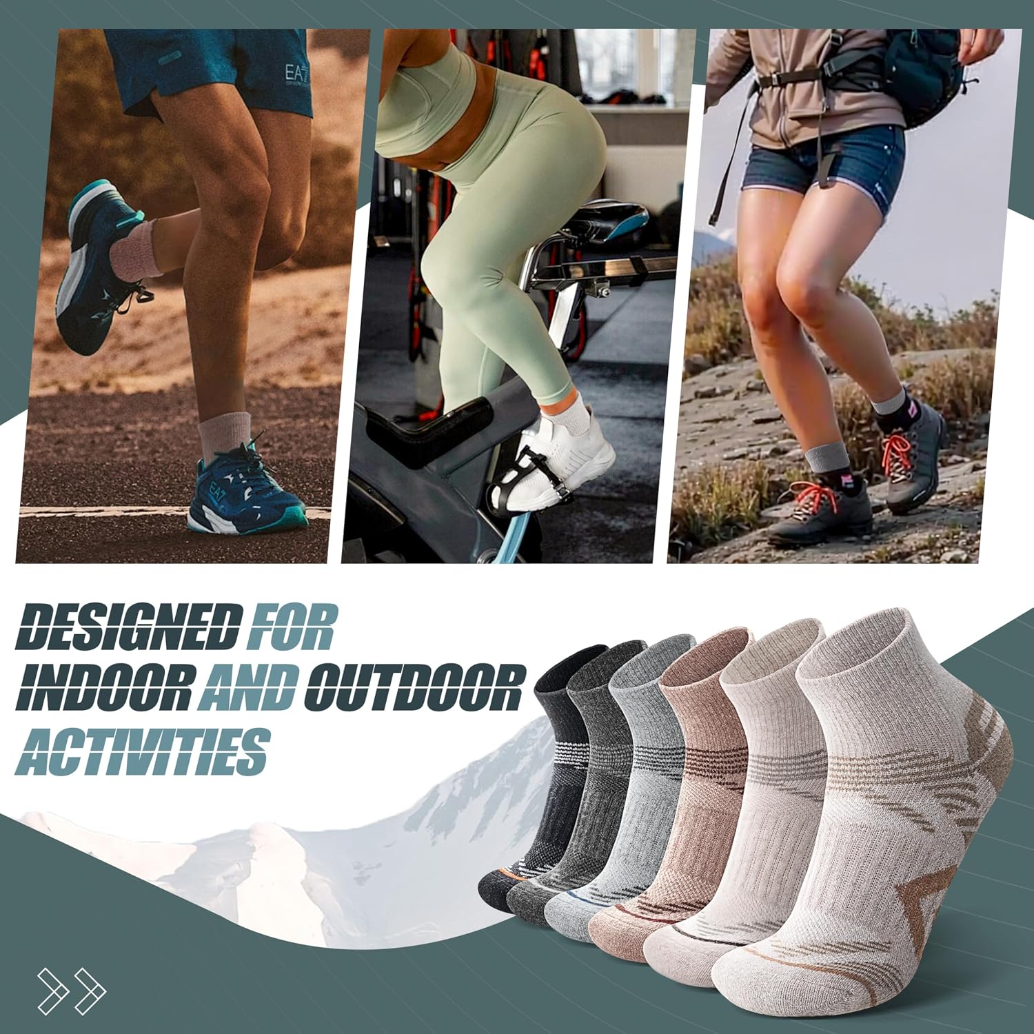 Detalle 2 de ANTSANG 6 Pairs Merino Wool Quarter Ankle Hiking Socks with Compression and Cushioning