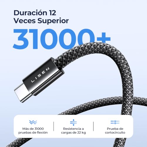 Detalle de LISEN 240W: Cable USB C a USB C con carga rápida PD3.1 EPR, 2 m