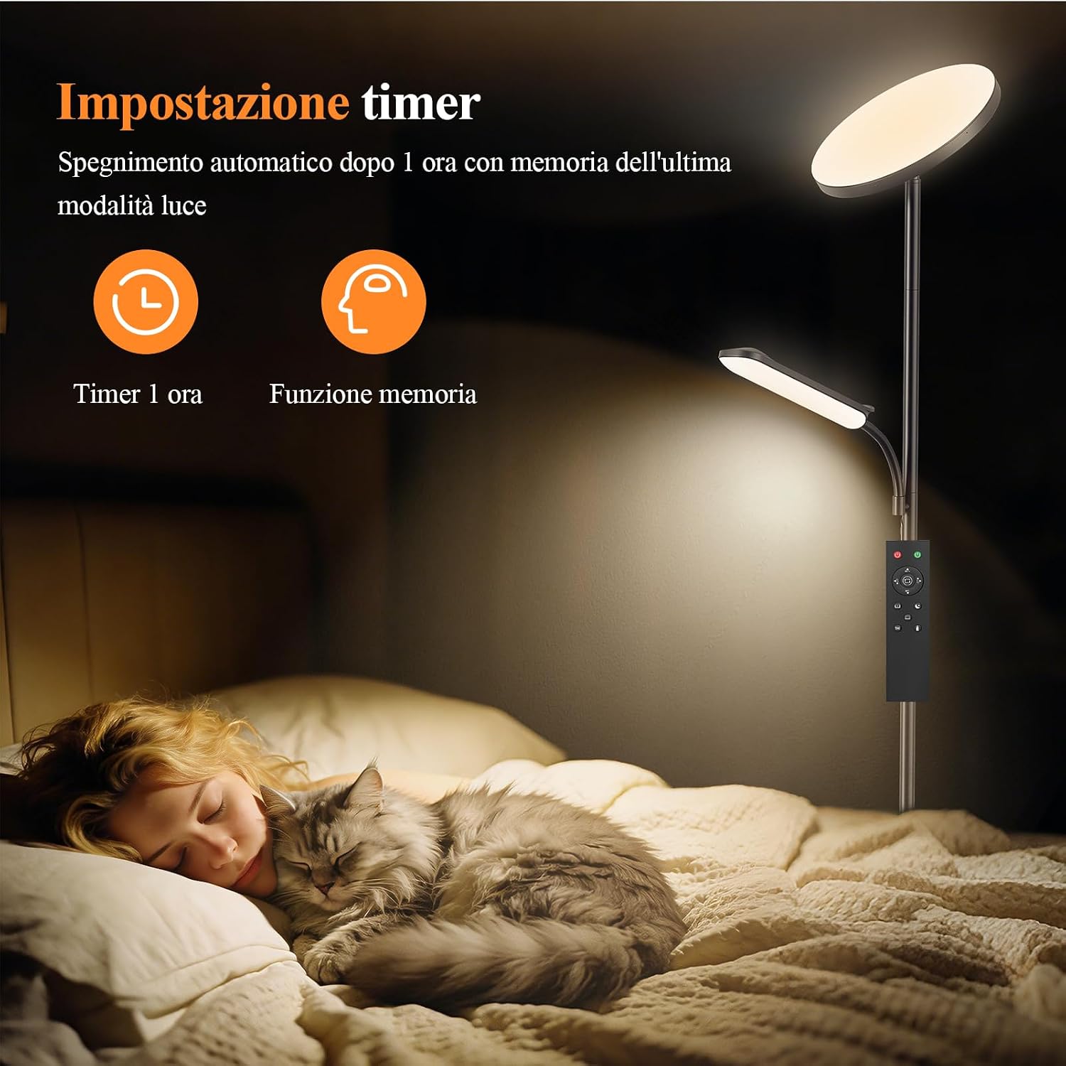 Detalle de Piantana lampada da terra 42W con Luce di Lettura Flessibile e LED Dimmerabile – 4 Temperature di Colore
