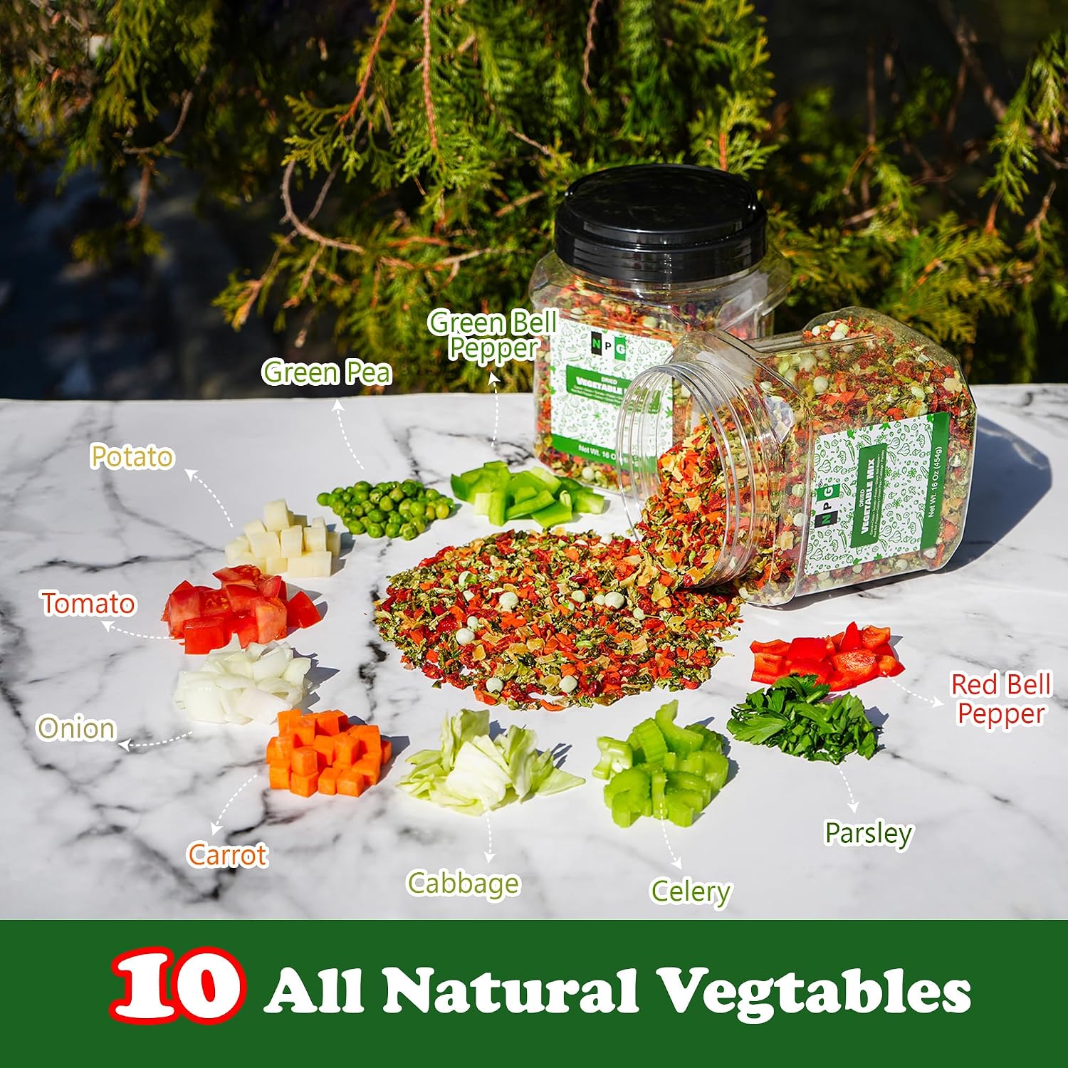 Detalle de Natural Plus Green Dried Vegetable Mix, 10-Blend Dehydrated Vegetables, 16 oz