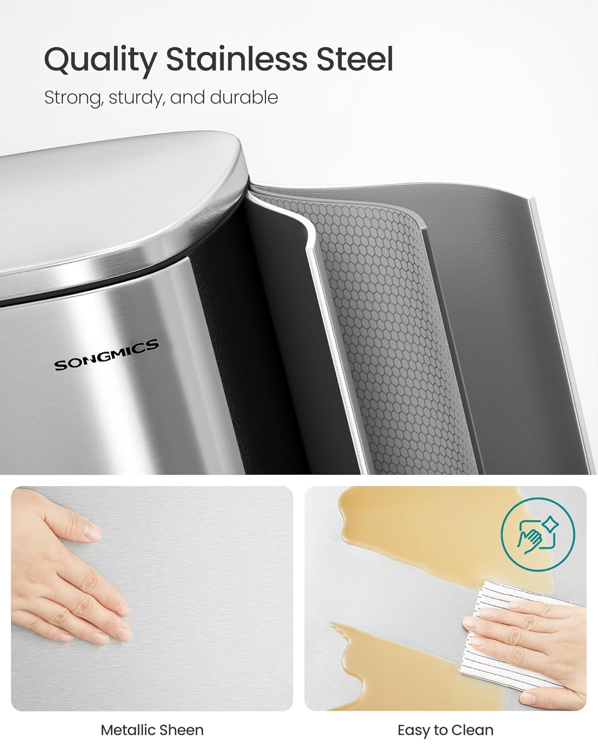 Thumbnail 2 de SONGMICS 13 Gallon Stainless Steel Trash Can (ULTB050E01) with Soft Close & Step-On Pedal