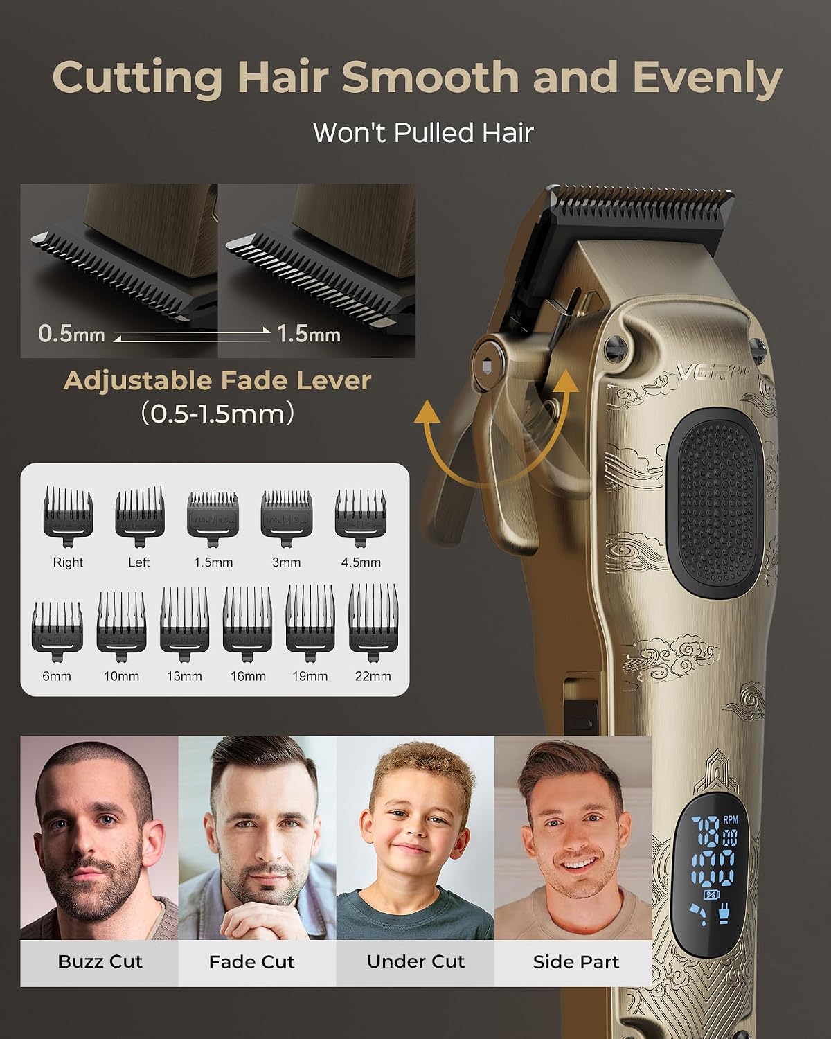 Detalle 2 de Vgrpro Hair Clippers & Trimmers Set for Men with Waterproof Foil Shaver, Cordless, 4-Speed LED Display