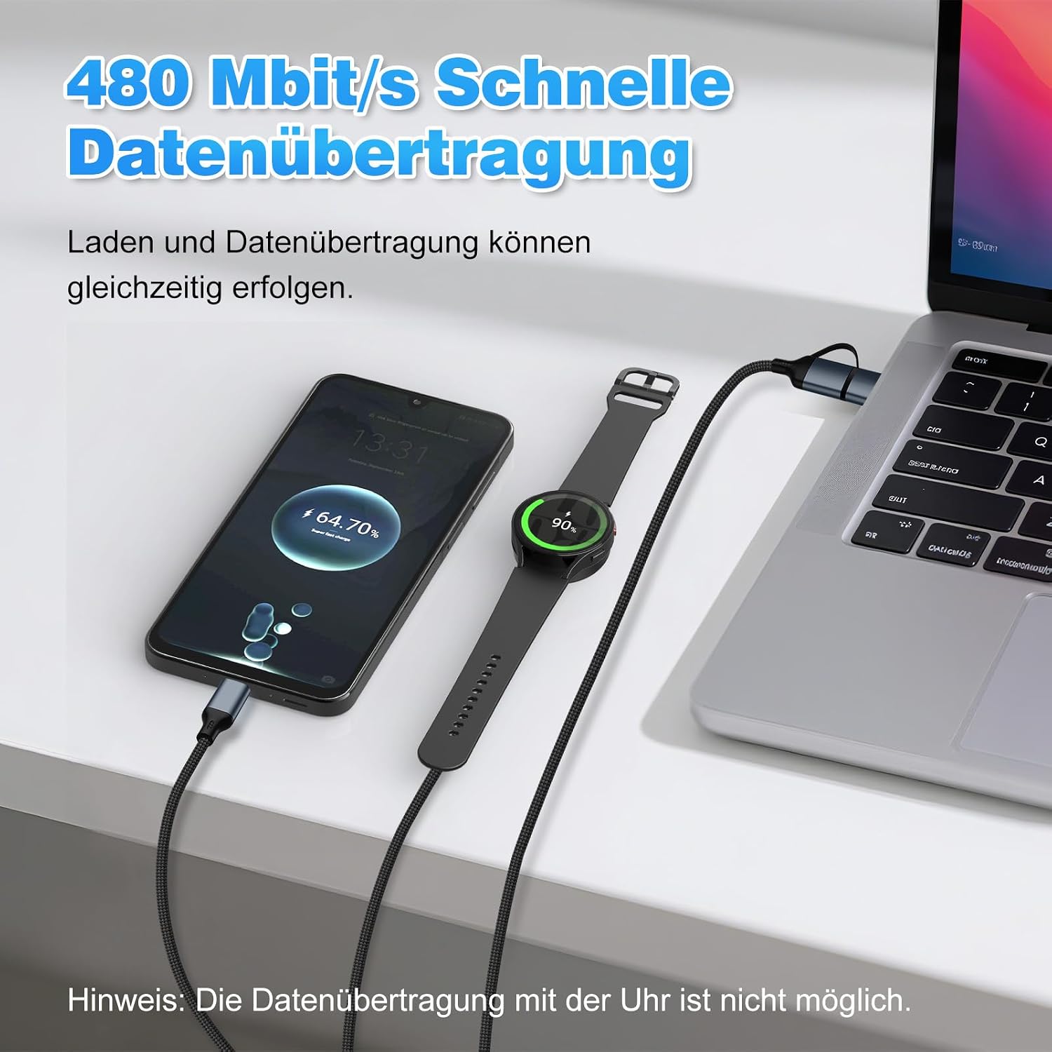 Detalle 2 de imodomio USB C Ladekabel 2in1 für Samsung Galaxy