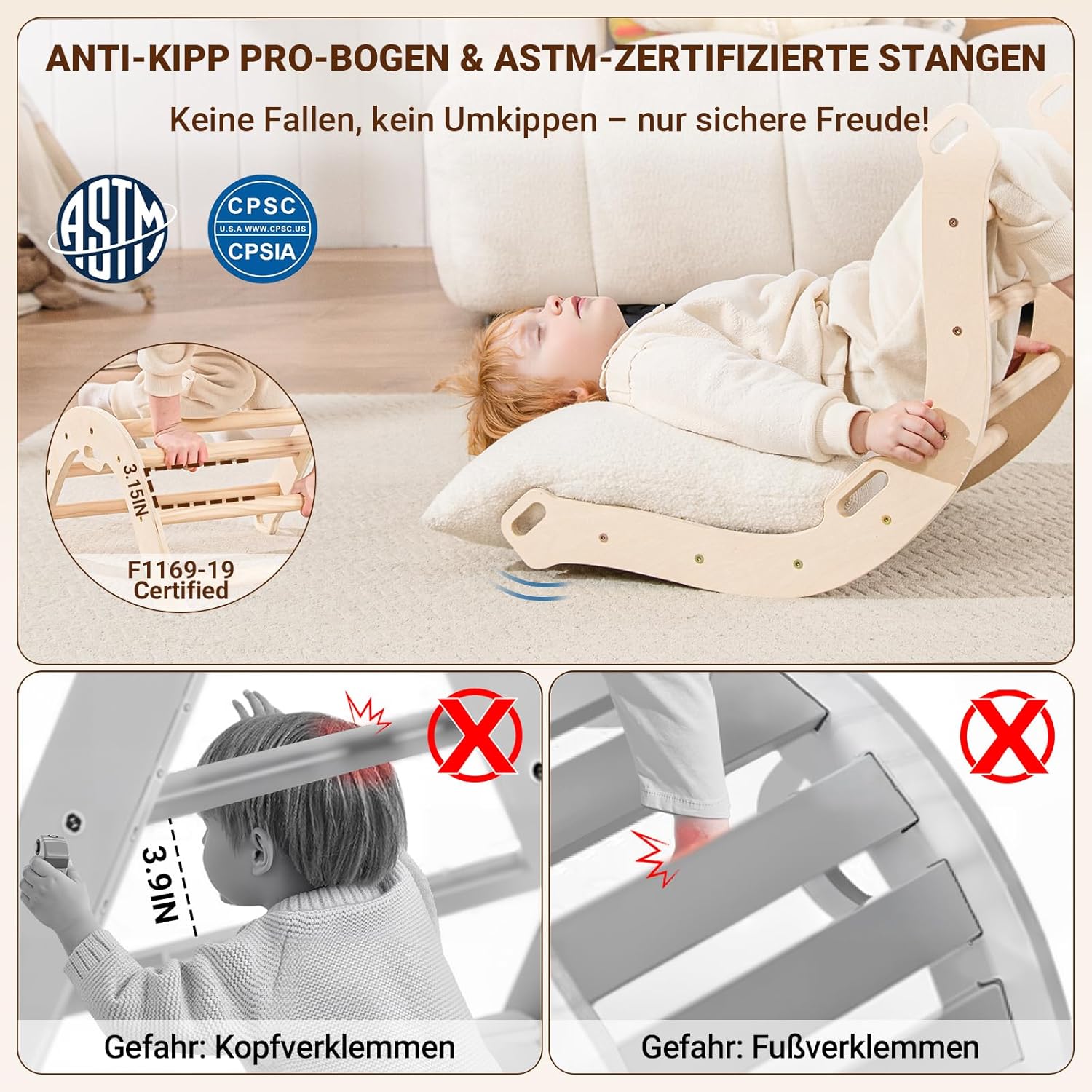Detalle de COSYLAND 8-in-1 Montessori Klettergerüst Holz – sicheres Spielzimmer-Abenteuer für Kleinkinder