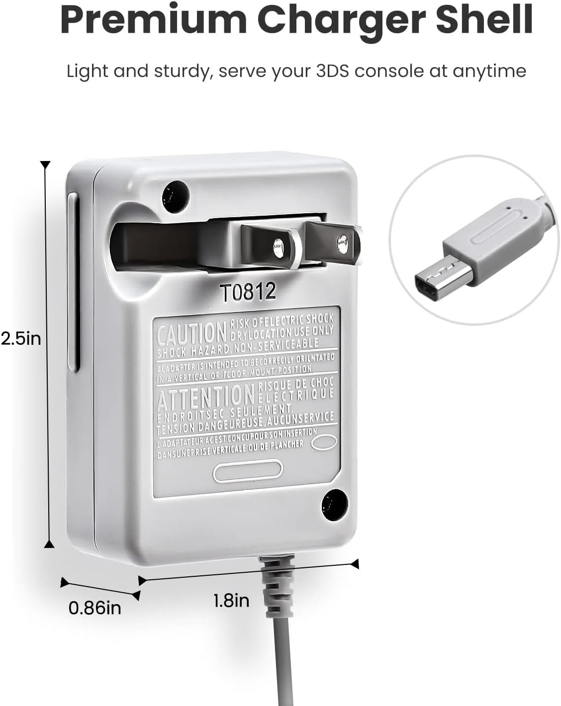 Detalle de VOYEE 3DS Charger 100-240V Wall Plug Adapter 🔌