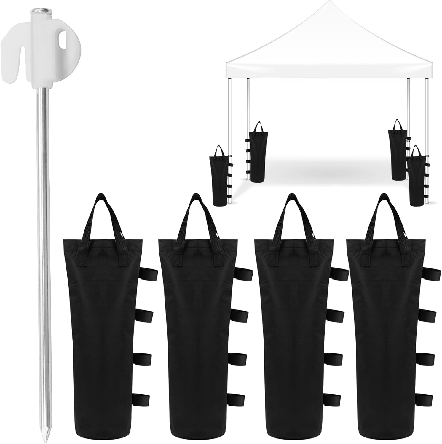 JASFLY 4er Pavillon-Gewichte als Sandsäcke (Oxford 800D) inkl. 4 Zelt-Nägel, schwarz – für Pop-up-Zelte & Vordächer