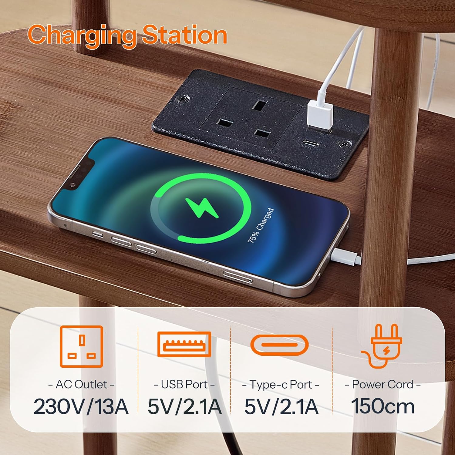 Thumbnail 5 de HOOBRO Narrow Side Table with Charging Station (EMA178KBZ01)