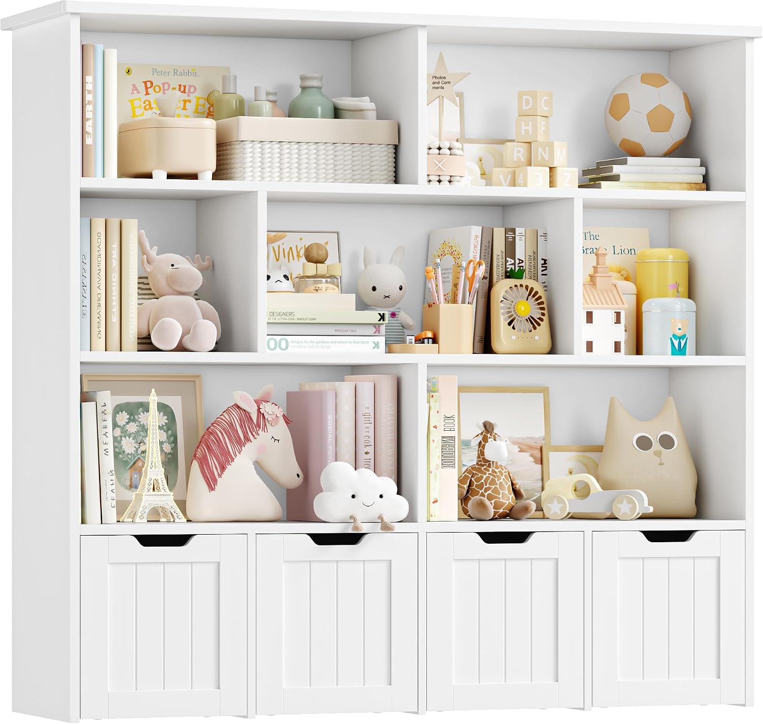 Detalle de FOREHILL P490 Toy Storage Unit with 7 Open Compartments and 4 Wheeled Drawers