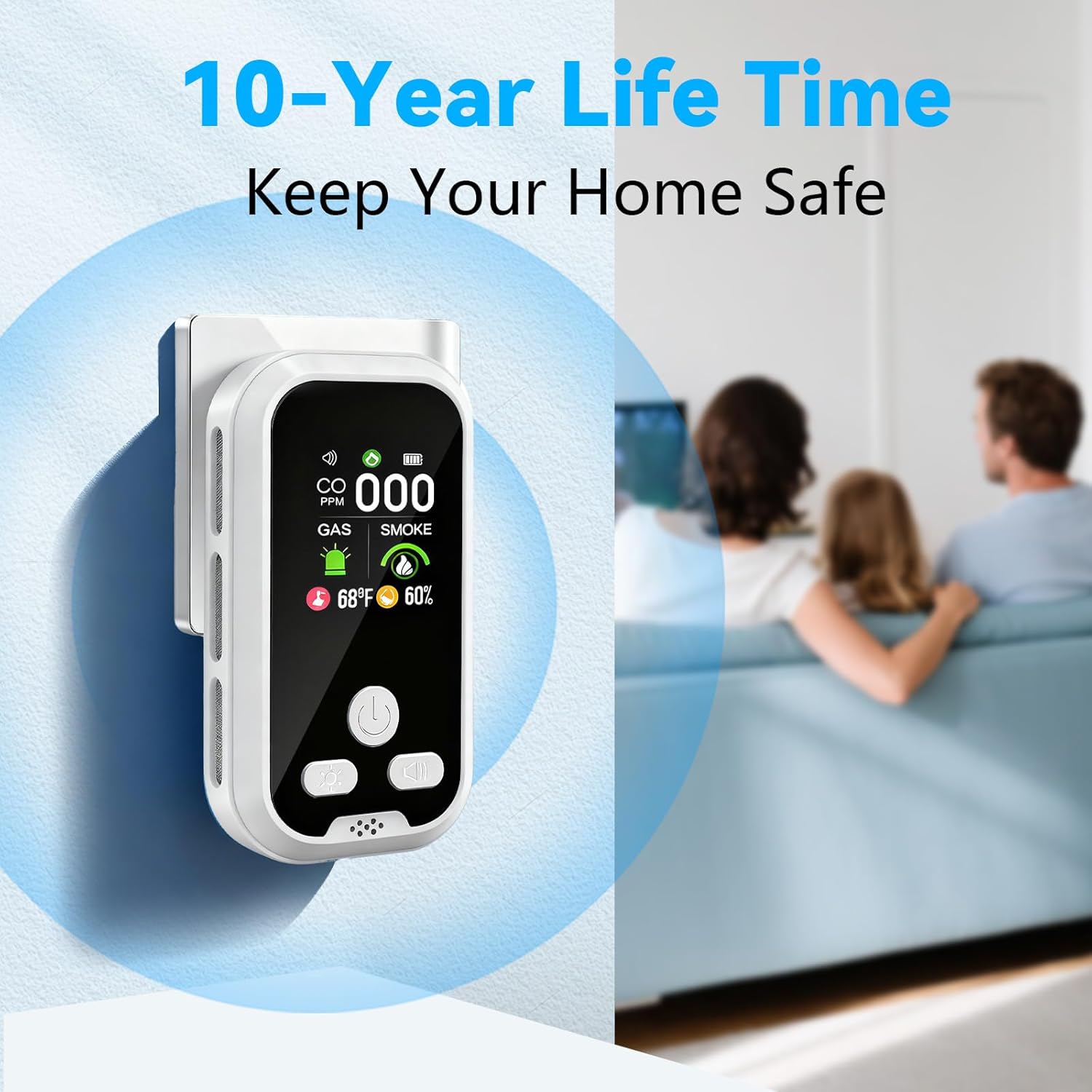 Thumbnail 6 de 6-in-1 Carbon Monoxide Detector Combo with LCD Display (CO, Natural Gas, Smoke, Temperature & Humidity) – White