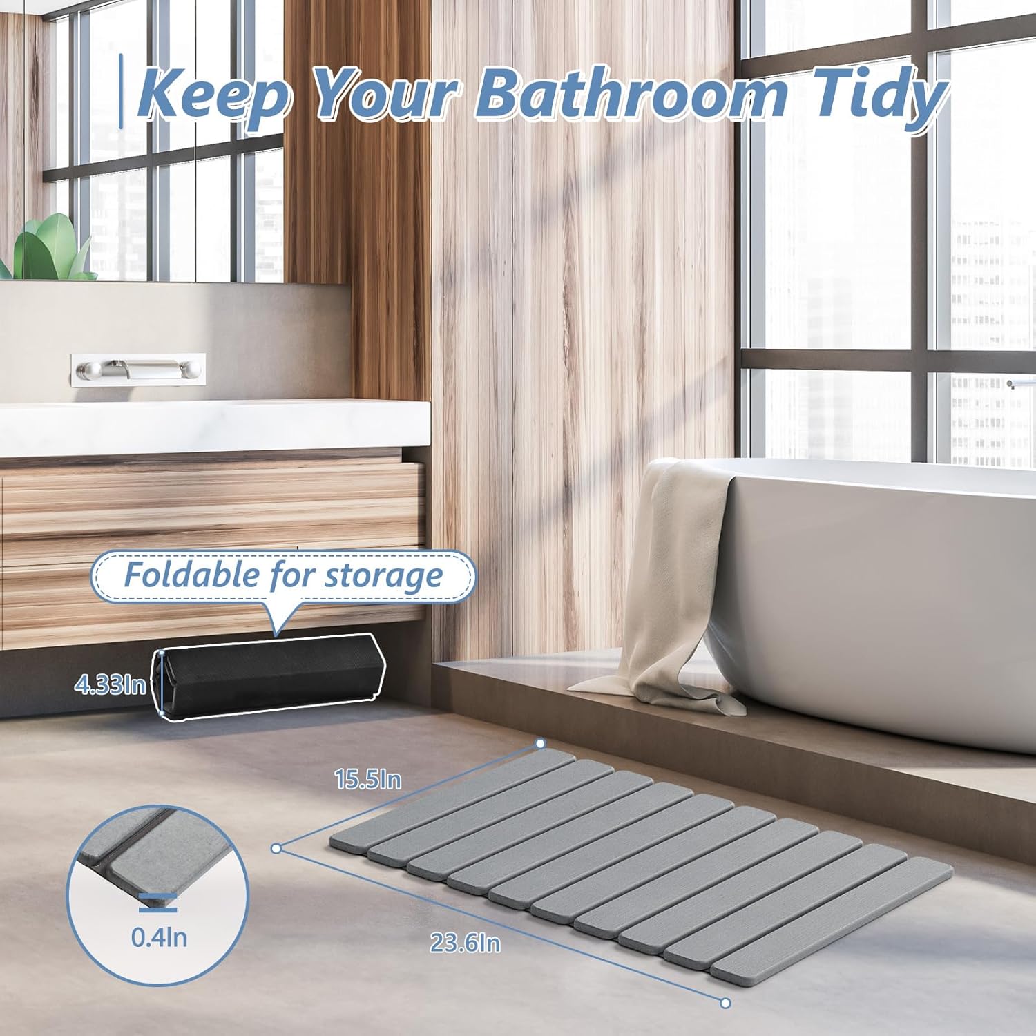 Thumbnail 5 de AWW Foldable Stone Bath Mat (Diatomaceous Earth) — Quick-Drying, Non-Slip, Easy-Clean Grey