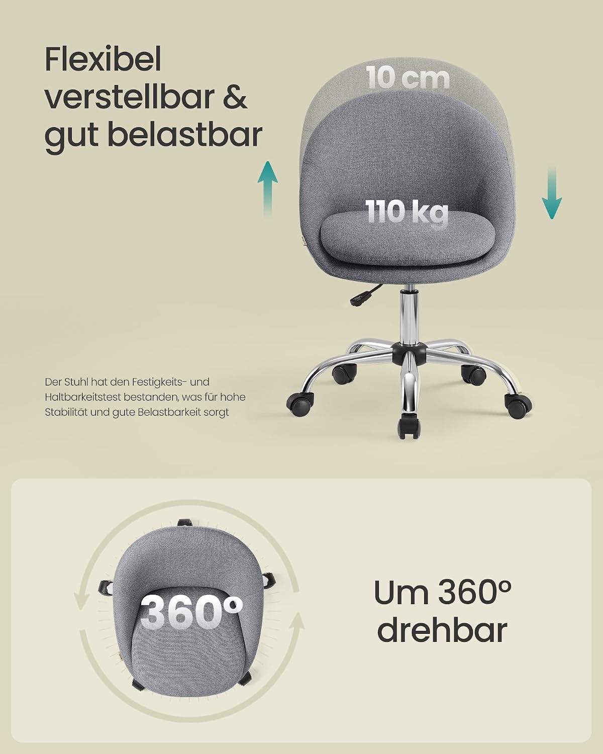 Thumbnail 6 de SONGMICS Homeoffice- & Schminkstuhl OBG020G05 (höhenverstellbar, 360° drehbar, ohne Armlehnen)
