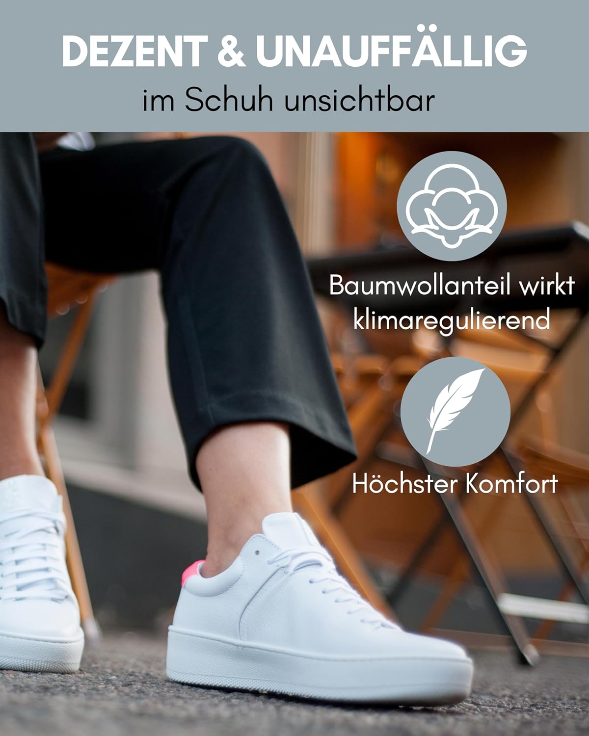 Detalle de HELDENWERK 10 Paar Füsslinge für Damen & Herren – unsichtbare Sneaker-Socken in Schwarz, Weiß & Grau