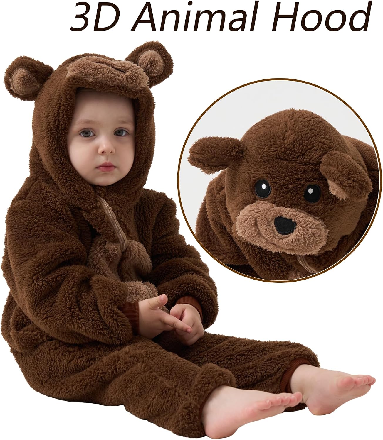 Detalle 2 de LONULAIN Baby Animal Costume Pajamas, Unisex Flannel Hooded Romper