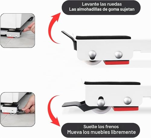 Detalle de Leseed Soporte Lavadora 2 Piezas con Ruedas Ajustables (45–72 cm) y Carga Hasta 300 kg