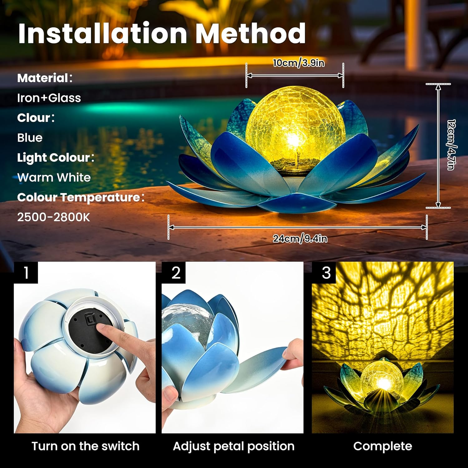 Thumbnail 4 de GIGALUMI Solar Lotus Lights Outdoor Garden Ornament (Blue)