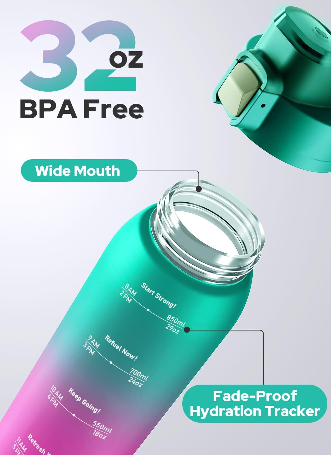 Detalle de Opard Zip 1000ml BPA-free Tritan water bottle with leakproof flip-top lid
