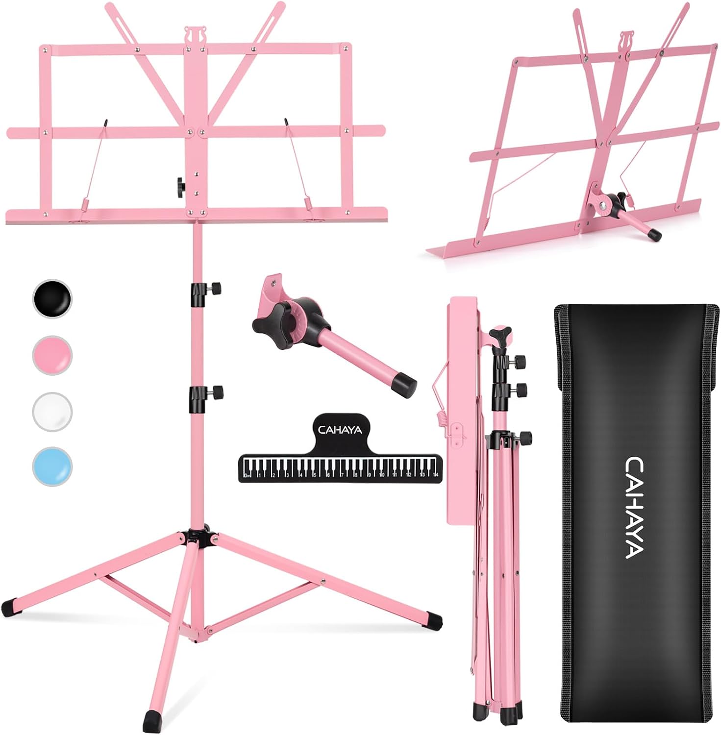 CAHAYA Pupitre de Musique Pliable 2 en 1 – Support de Partitions en Métal Rose CY0204-1