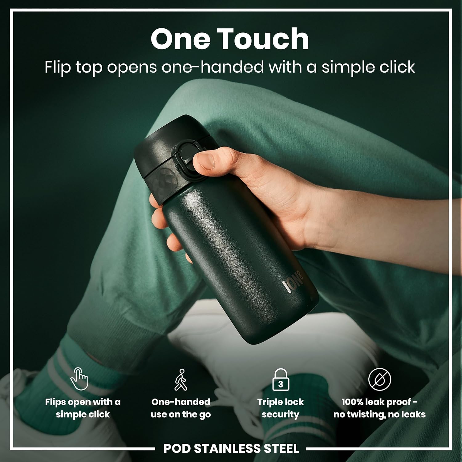 Detalle de ION8 Lightweight Steel Kids Water Bottle (400ml/13oz) – Leakproof, Non-Insulated & Dishwasher Safe