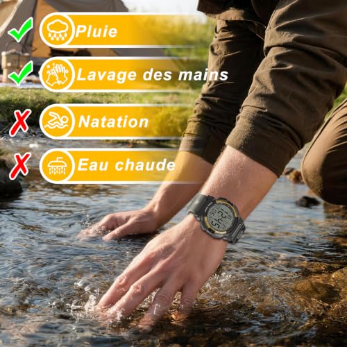 Thumbnail 1 de Juboos montre numérique pour homme, LED, chronomètre au 1/100 s, 3 ATM